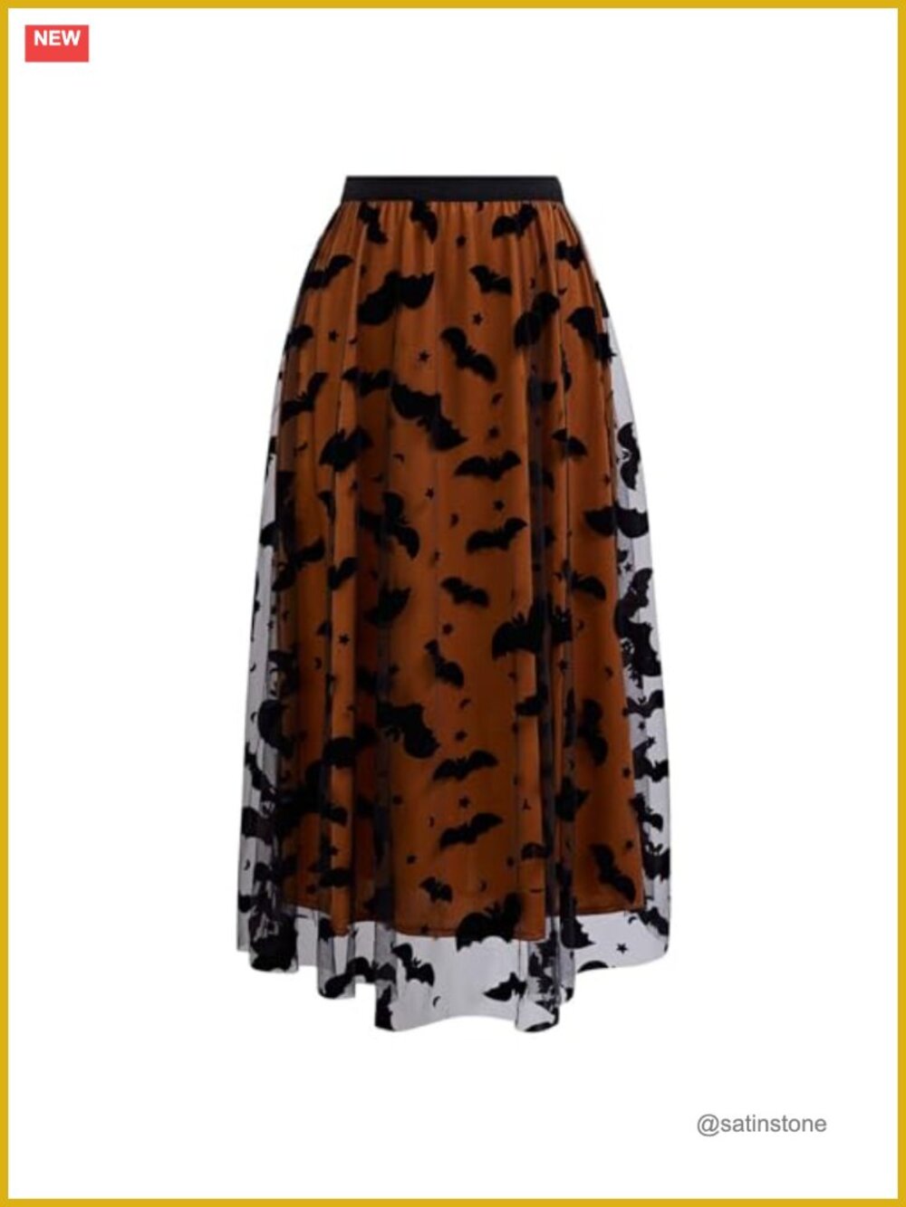 Pumpkin Tulle Tutu Skirt Velvet Bats Elastic Waist Layered Mesh Midi Halloween